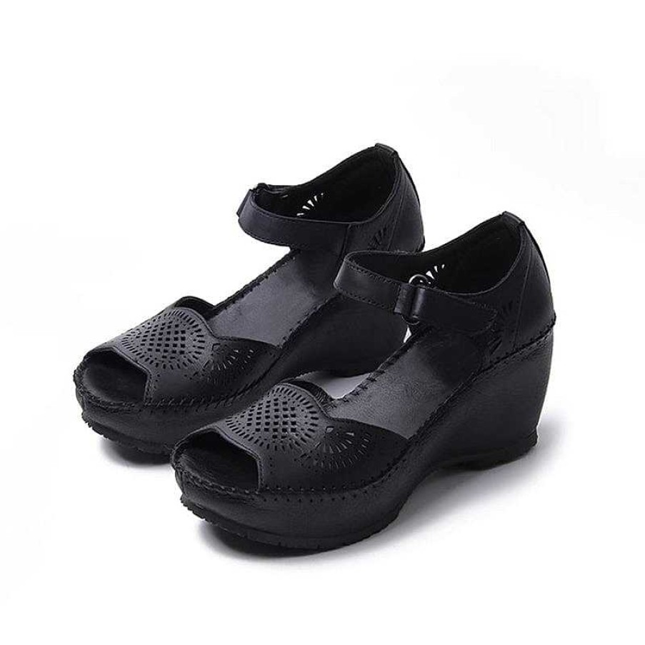 Dwarves Handgjorda Laderkilar Sandaler Ankelrem Perforerad Ovre Peep Toe In / | Sandaler