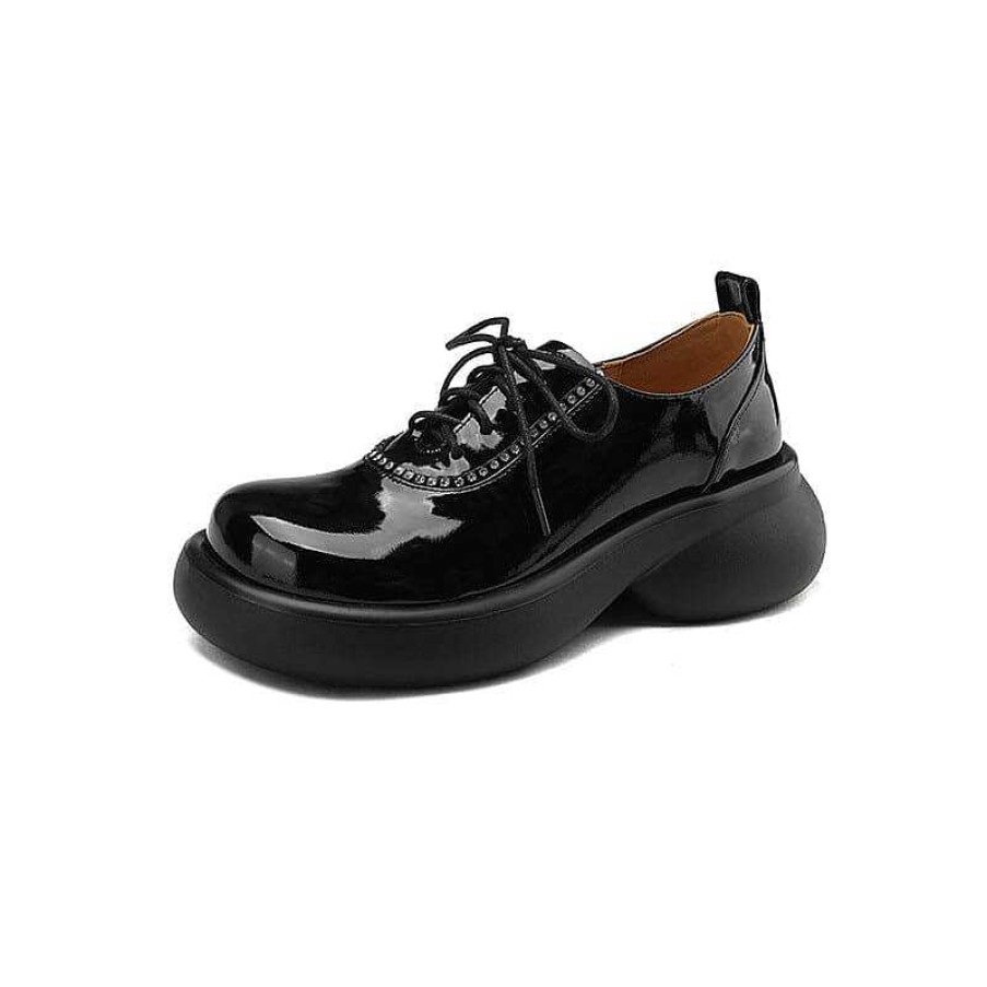 Dwarves Kvinnor Rund Toe Lace Up Platform Oxfords Lack Lader In / | Plattform