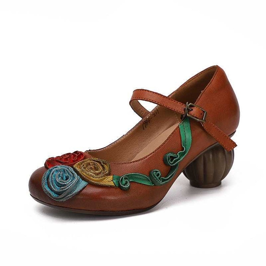 Dwarves Block Heel Mary Jane Shoes With Rose In / | Mary Jane