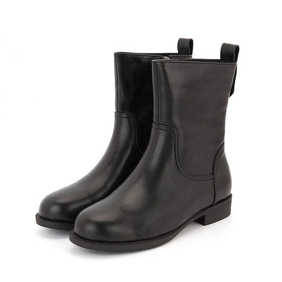 Dwarves Wide Fit Lader Sida Zip Mid Calf Boots For Vinter Designerskor I Svart | Stovlar