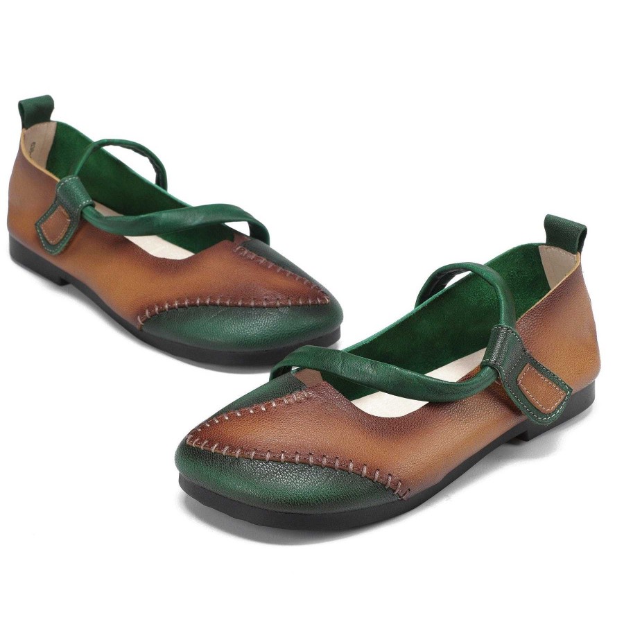 Dwarves Handgjorda Lader Platta Mary Jane Skor For Dam Rund Toe Retro Kardborresandaler / | Sandaler