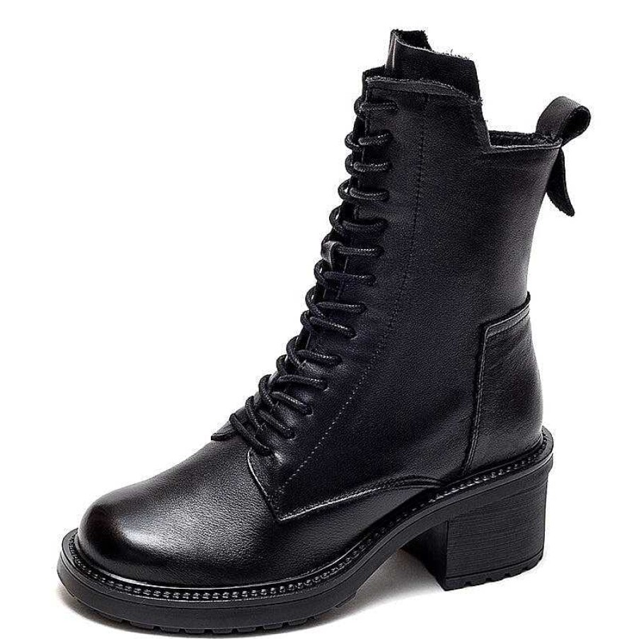 Dwarves Kvinnor Biker Boots Stridsstovlar Med Snorning Retro Korta Stovlar 60 Mm Block Heel In / | Stovlar