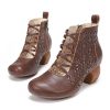 Dwarves Handgjorda Pumps I Akta Lader Retro Rund Toe Dam Ankel Boots Block Klackar Sida Dragkedja / | Pumps