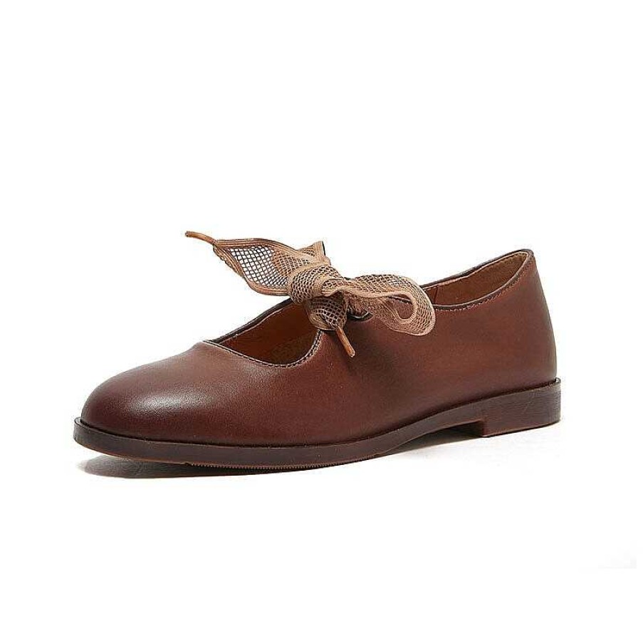 Dwarves Mjukt Lader Flat Slip On Mary Jane Skor Med Rosett Handgjorda I / | Mary Jane