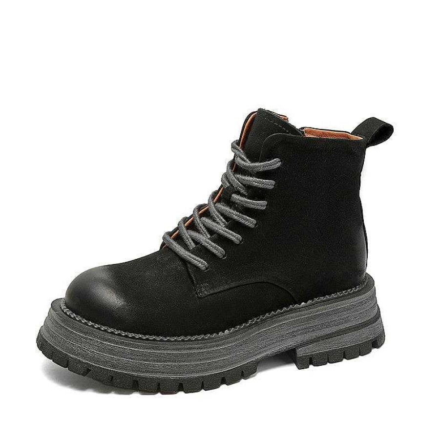 Dwarves 50 Mm Plattform Chunky Snorningsstovlar I Lader Designer Retro Combat Boots Handgjorda I / | Stovlar