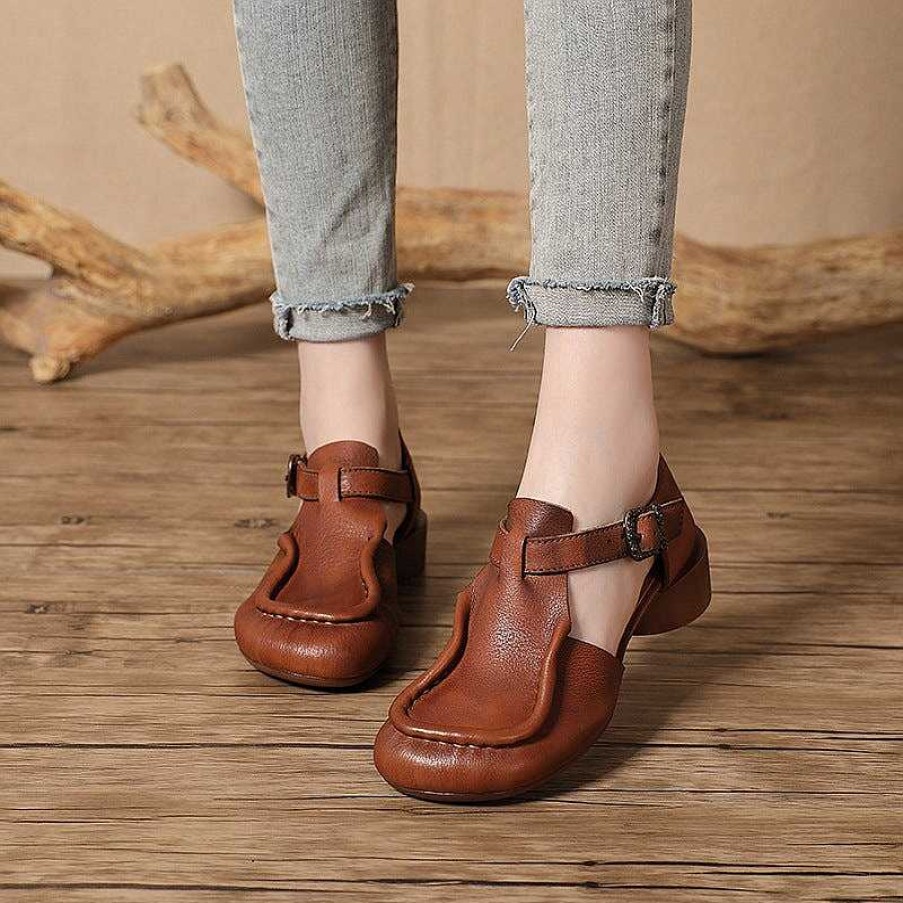 Dwarves Handgjorda Mjuka Lader T-Rem Gladiator Sandaler Retro Mary Jane In Coffee/ | Sandaler