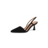 Dwarves Point Toe Farskinn Slingback Stilettklackar I Svart - Kitten Heels Sandaler | Stor Storlek