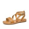 Dwarves Kvinnor Platta Sandaler Akta Lader Kalvskinn Cross-Strap Rom Style Hog Kvalitet Sommar Damskor | Sandaler