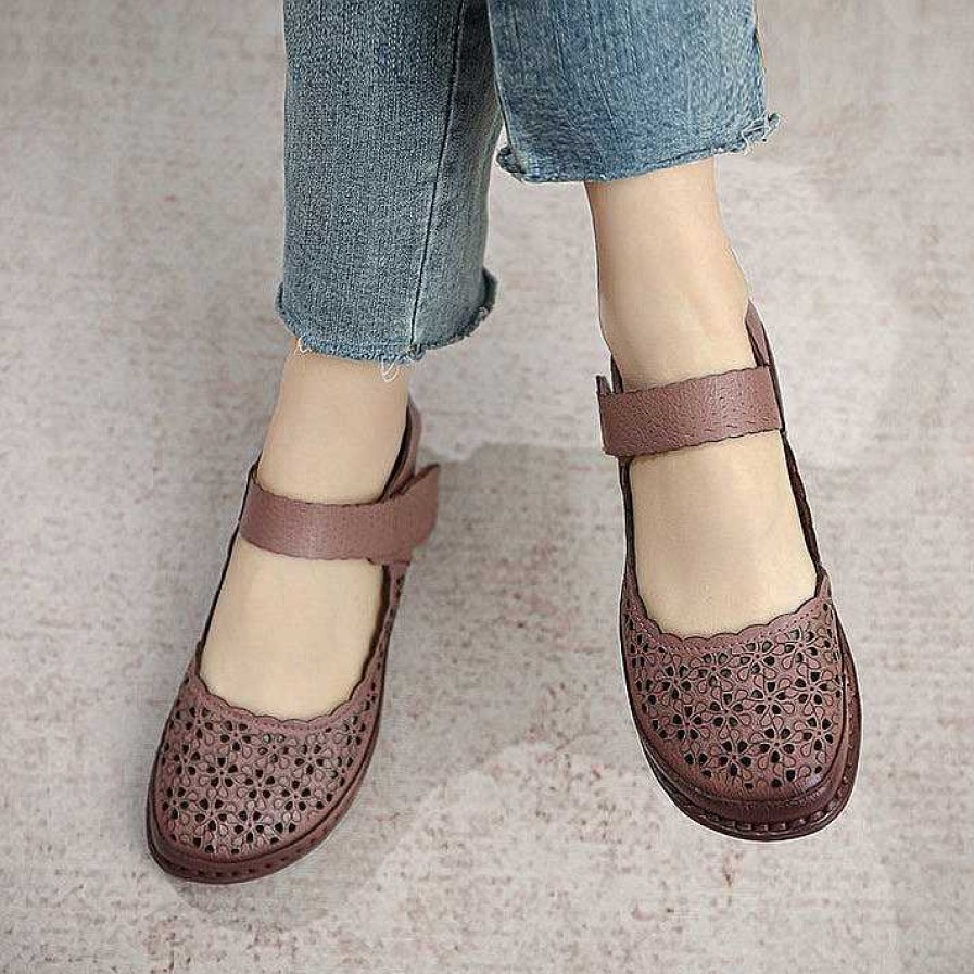 Dwarves Mary Jane Skor Kvinnor Cut Out Lader Rund Ta Lagklackspanne Flat Loafers / / | Mary Jane