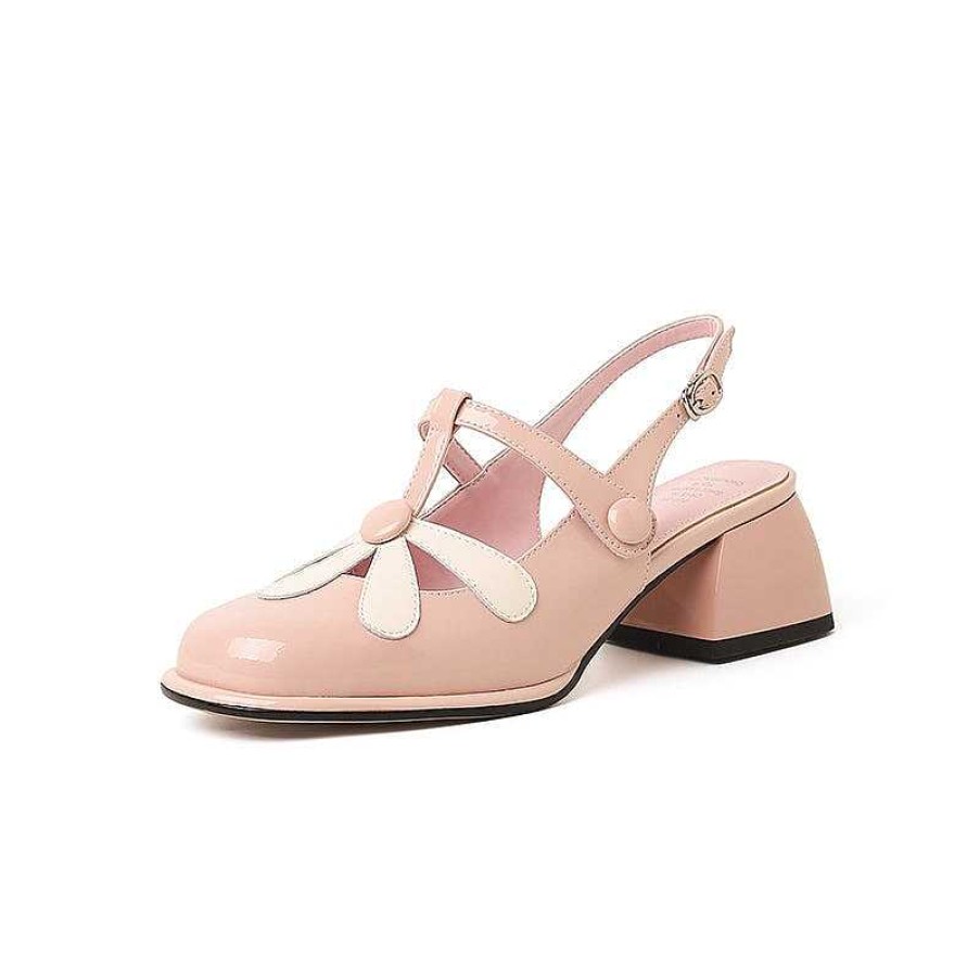 Dwarves Lader T-Rem Blomdetalj Mary Jane Slingback Sandaler Block Hal Fyrkantig Ta In / | Mary Jane