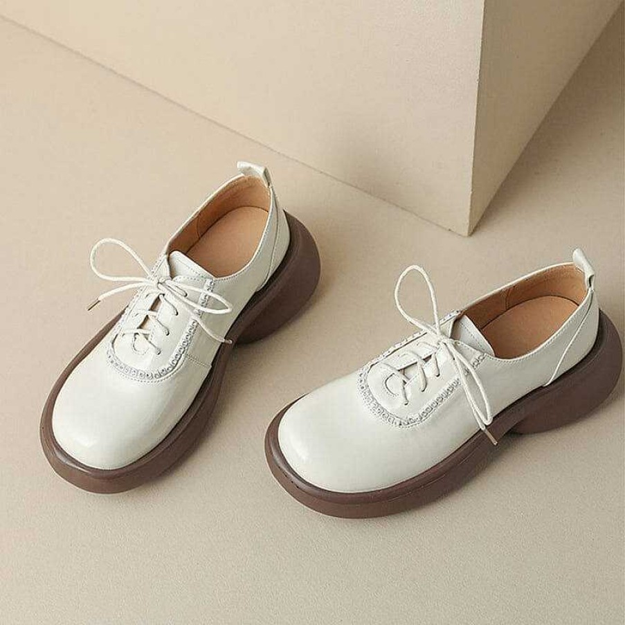 Dwarves Kvinnor Rund Toe Lace Up Platform Oxfords Lack Lader In / | Plattform