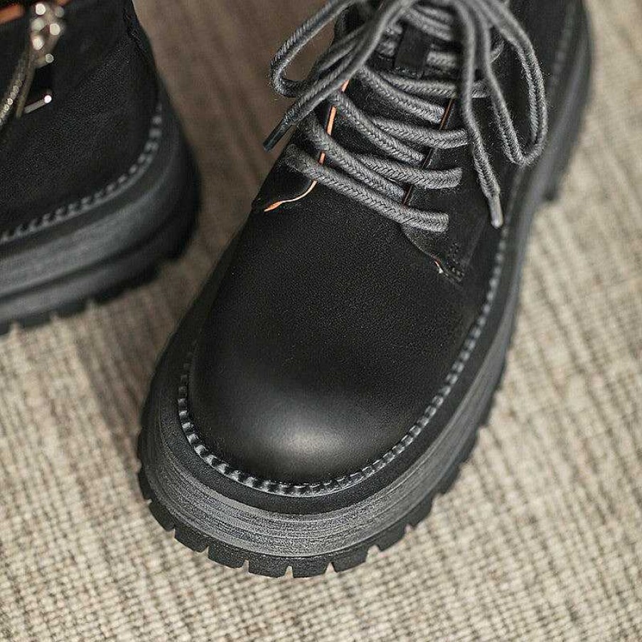 Dwarves 50 Mm Plattform Chunky Snorningsstovlar I Lader Designer Retro Combat Boots Handgjorda I / | Plattform