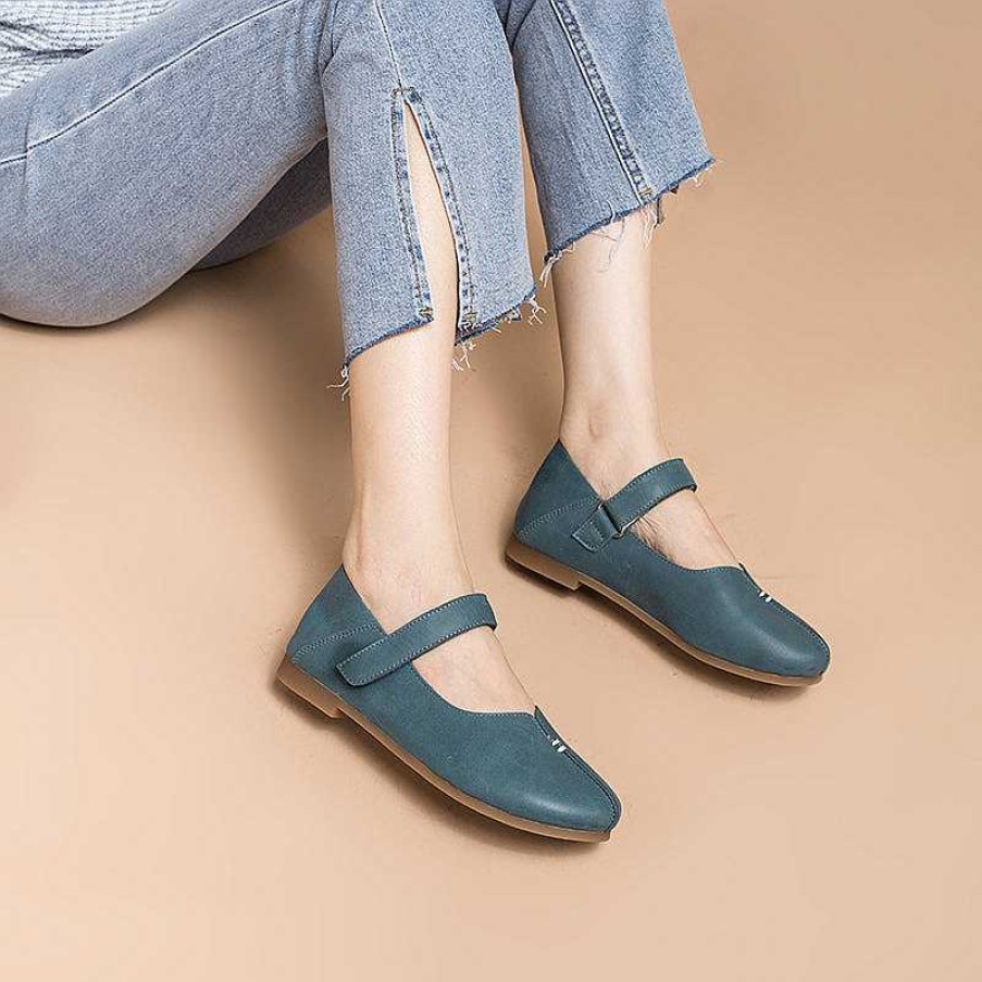 Dwarves Mjukt Lader Mary Jane Flats Handgjorda / / | Mary Jane