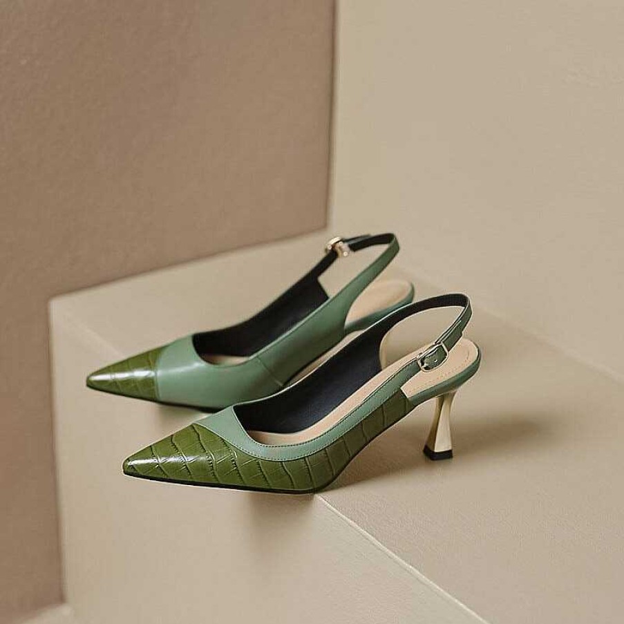 Dwarves Lader Point Toe Kitty Heel Pumps Sandaler 70 Mm Alligator Print Hoga Klackar In / | Sandaler