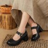 Dwarves Handgjorda Lader Pumps Mary Jane Heels Sandaler Dam Rund Toe Retro Kardborresandaler / | Mary Jane