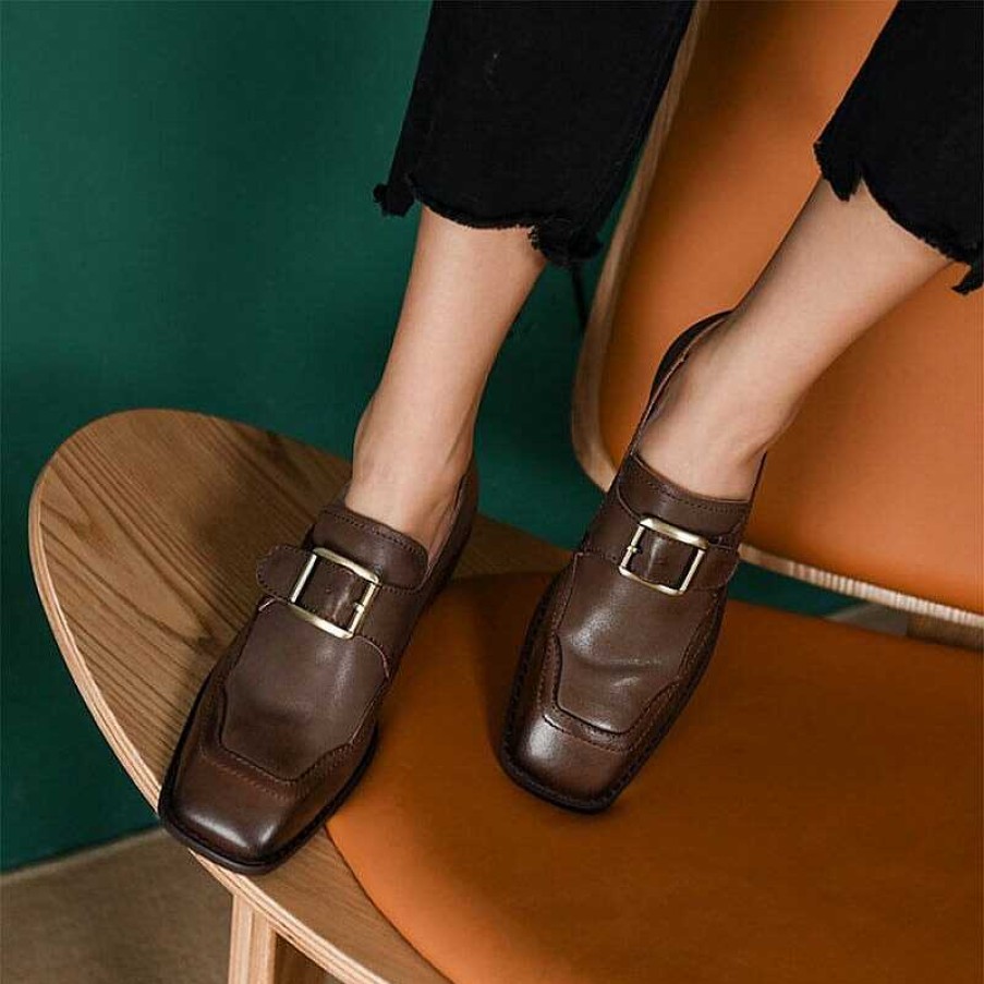 Dwarves Lader Loafers For Kvinnor Blockklack Med Metallspanne Detaljer I / | Loafers