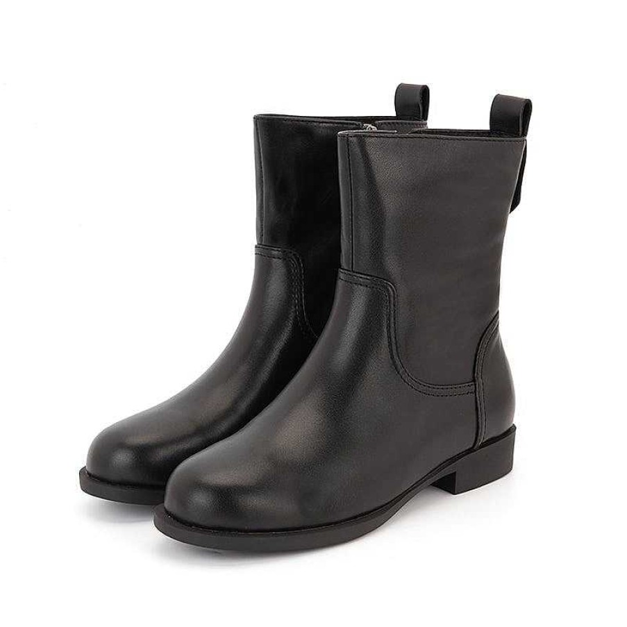 Dwarves Wide Fit Lader Sida Zip Mid Calf Boots For Vinter Designerskor I Svart | Stor Storlek