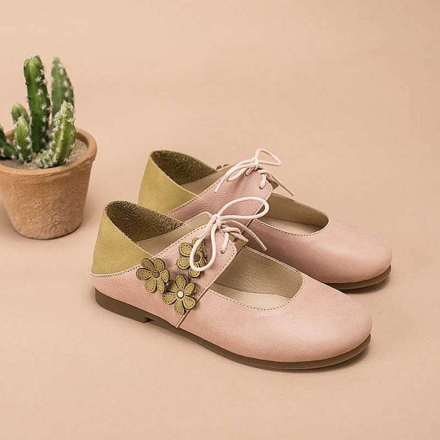 Dwarves Mjukt Lader Mary Jane Flats Handgjorda Blommor Detaljer / | Mary Jane