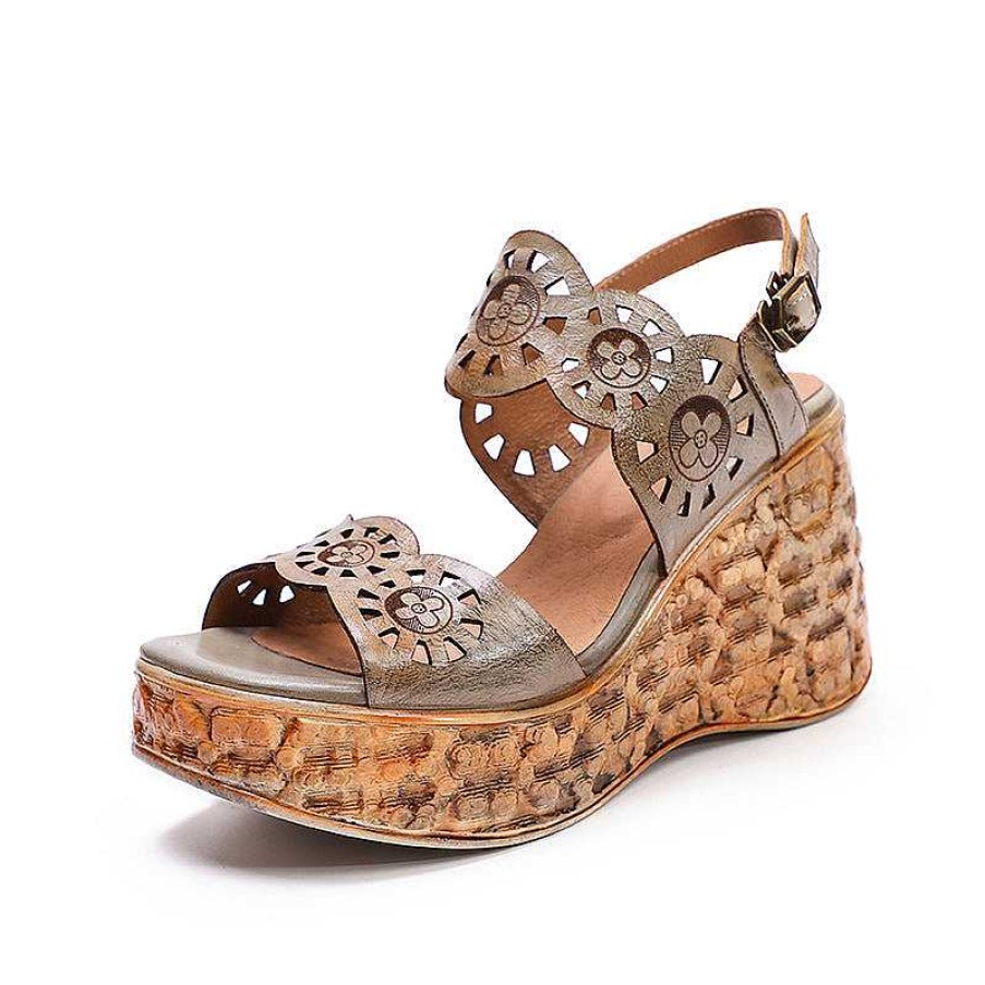 Dwarves Handgjorda Strappy Lader Retro Peep Toe Wedges Sandaler / | Sandaler