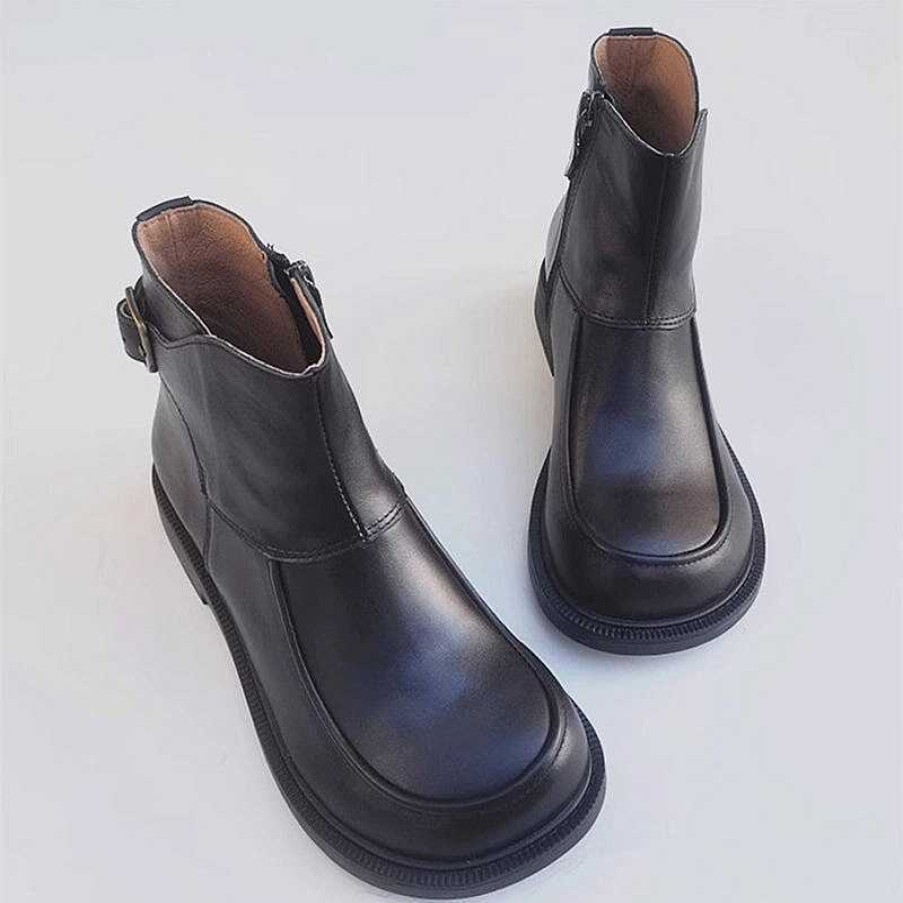 Dwarves Handgjorda Lader Big Toe Chelsea Boots For Dam Ankel Boots Har Fleece Fodrade / | Stor Storlek