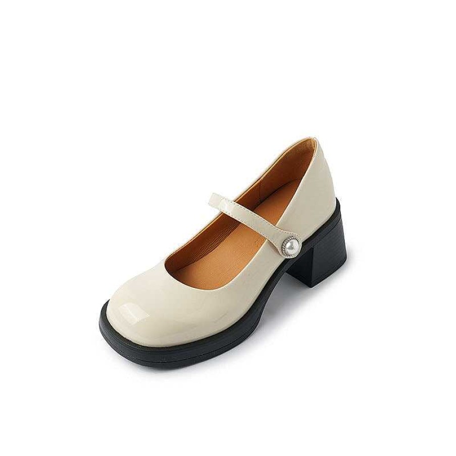 Dwarves Lader Pumps Mary Jane Heels Sandaler Dam Round Toe Pearl Buckle In / / | Mary Jane