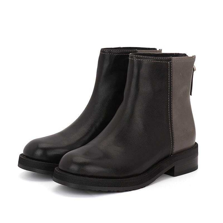 Dwarves Handgjorda Laderstovlar Rund Ta Bak Zip Block Heel Chic Ankel Boots In | Stovlar