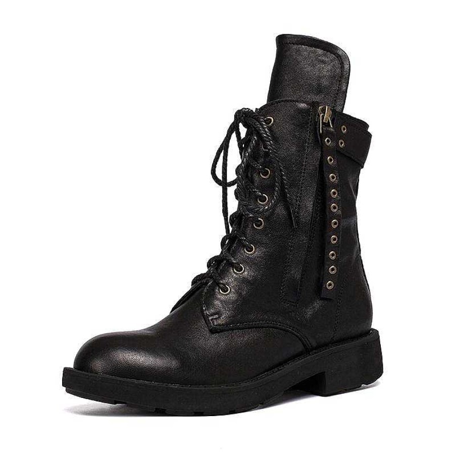 Dwarves Punk Farskinn Combat Boots Designer Retro Chunky Riding Boots Sido Zip /Mork / | Stovlar