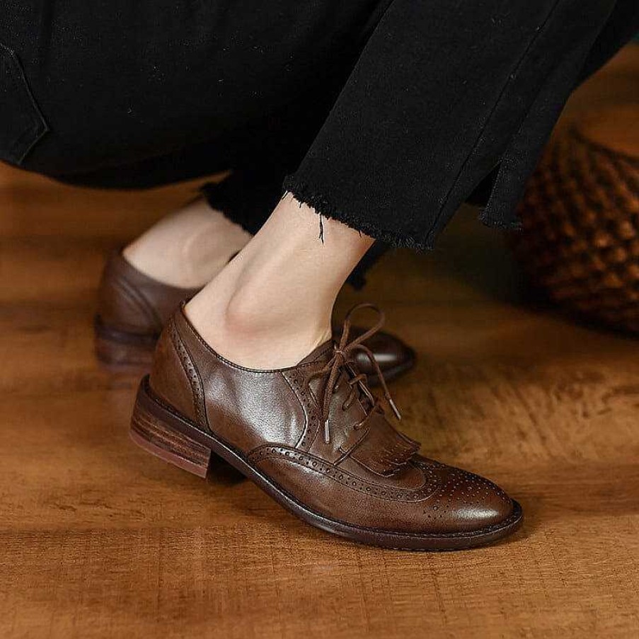 Dwarves Kvinnor Vingspetsskor Handgjorda Lader Hel Brogues Oxfords & Slips Lag Klack Elegant / | Oxfords & Slips