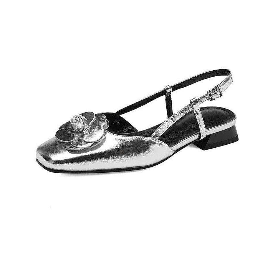 Dwarves Lader Square Toe Slingback Sandaler Med Camellia Detail In / / | Sandaler