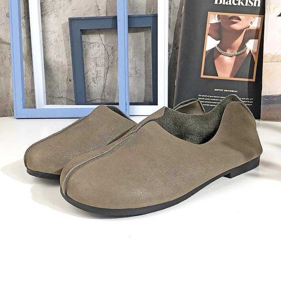 Dwarves Loafers For Dam Komfort Lader Handgjord Casual Dress Skor Mjuk Botten Flats Khaki/ | Lagenheter