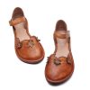 Dwarves Handgjorda Mjukt Lader Mary Jane Flats Med Blommor For Kvinnor Retro Rund Toe Original Design / | Sandaler