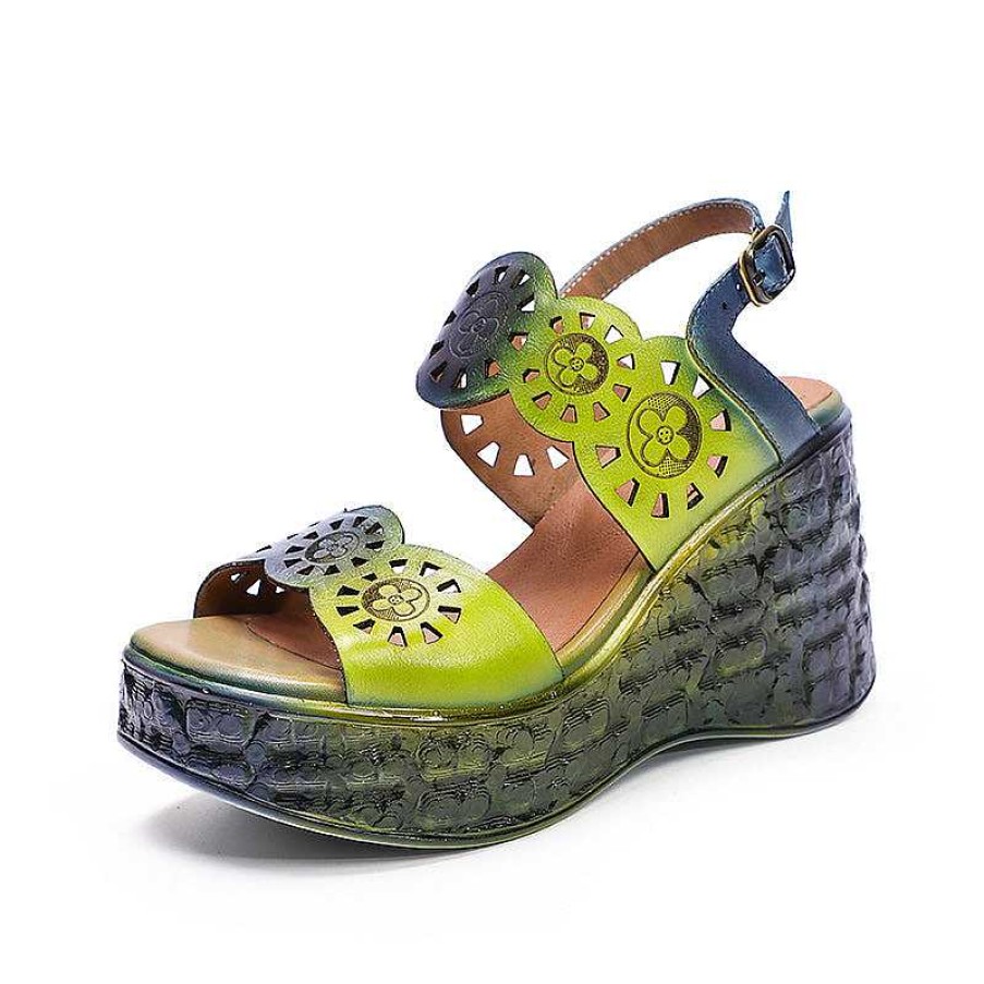 Dwarves Handgjorda Strappy Lader Retro Peep Toe Wedges Sandaler / | Kilar