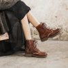 Dwarves Mode Farskinn Combat Boots Designer Retro Chunky Ridkangor /Brun | Stor Storlek